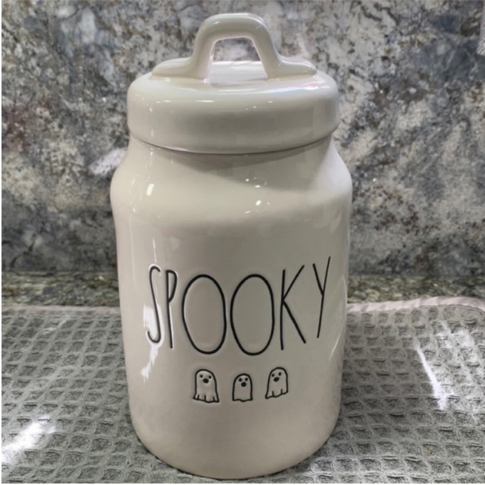 NWT Rae Dunn SPOOKY Halloween Canister Ghost Ceramic Jar Decor